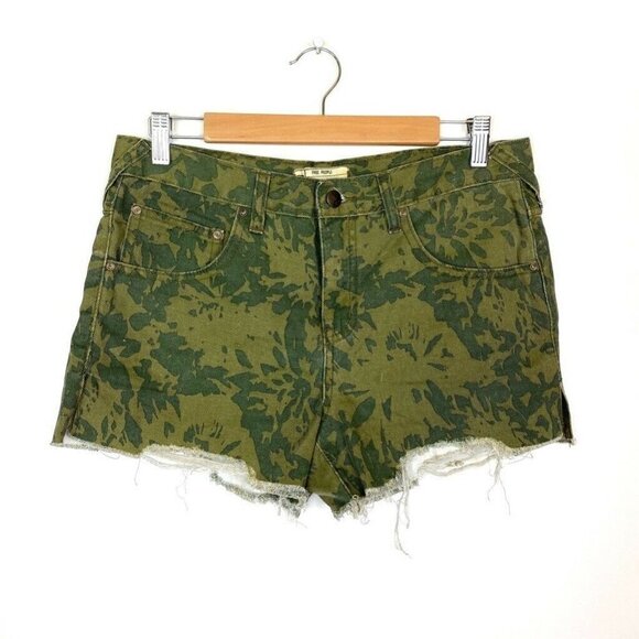 Free People Jean Shorts Green Camouflage 28 - Picture 1 of 5